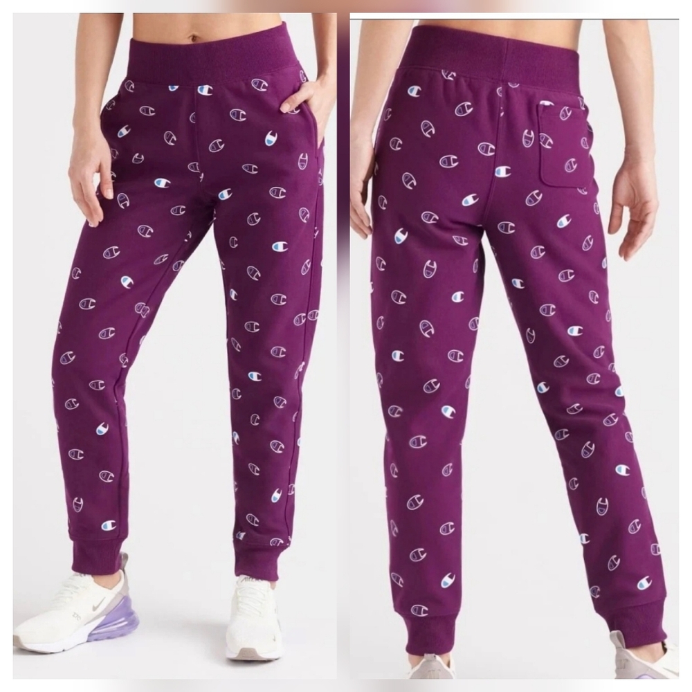 Champion Purple All Over Print C Logo Reverse Weave Jogger Sweatpants